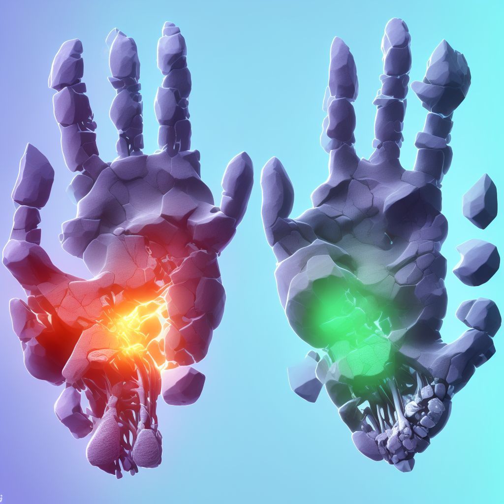 Displaced fracture of middle third of navicular [scaphoid] bone of unspecified wrist, subsequent encounter for fracture with delayed healing digital illustration