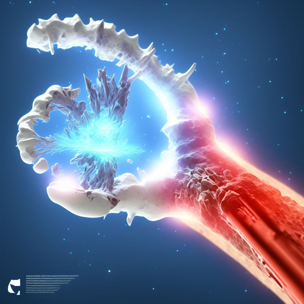 Displaced fracture of shaft of first metacarpal bone, left hand, initial encounter for closed fracture digital illustration