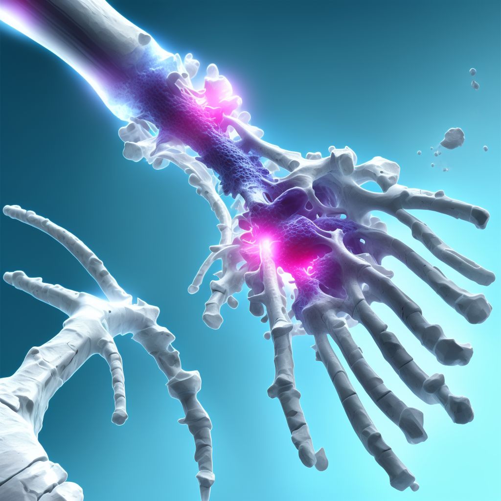 Nondisplaced fracture of shaft of first metacarpal bone, right hand, sequela digital illustration