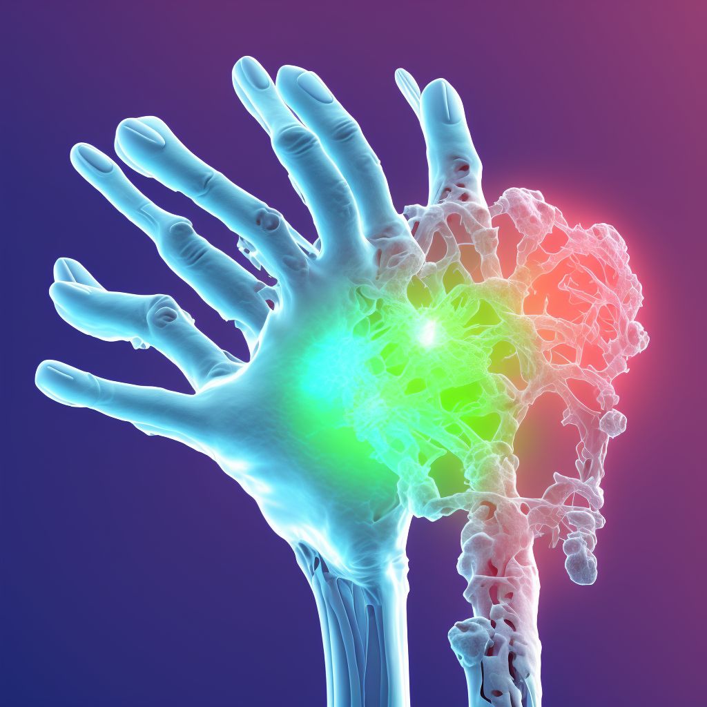 Unspecified fracture of second metacarpal bone, right hand, sequela digital illustration