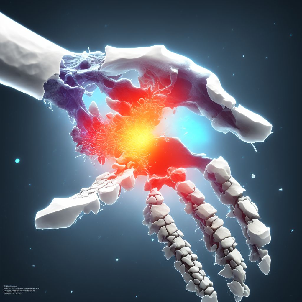 Displaced fracture of base of fifth metacarpal bone, right hand, subsequent encounter for fracture with malunion digital illustration