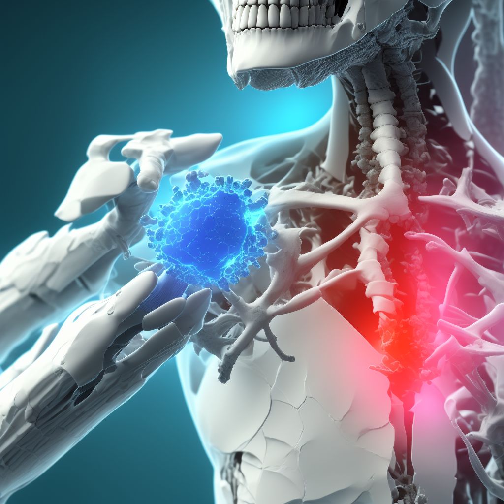 Displaced fracture of neck of second metacarpal bone, left hand, initial encounter for open fracture digital illustration