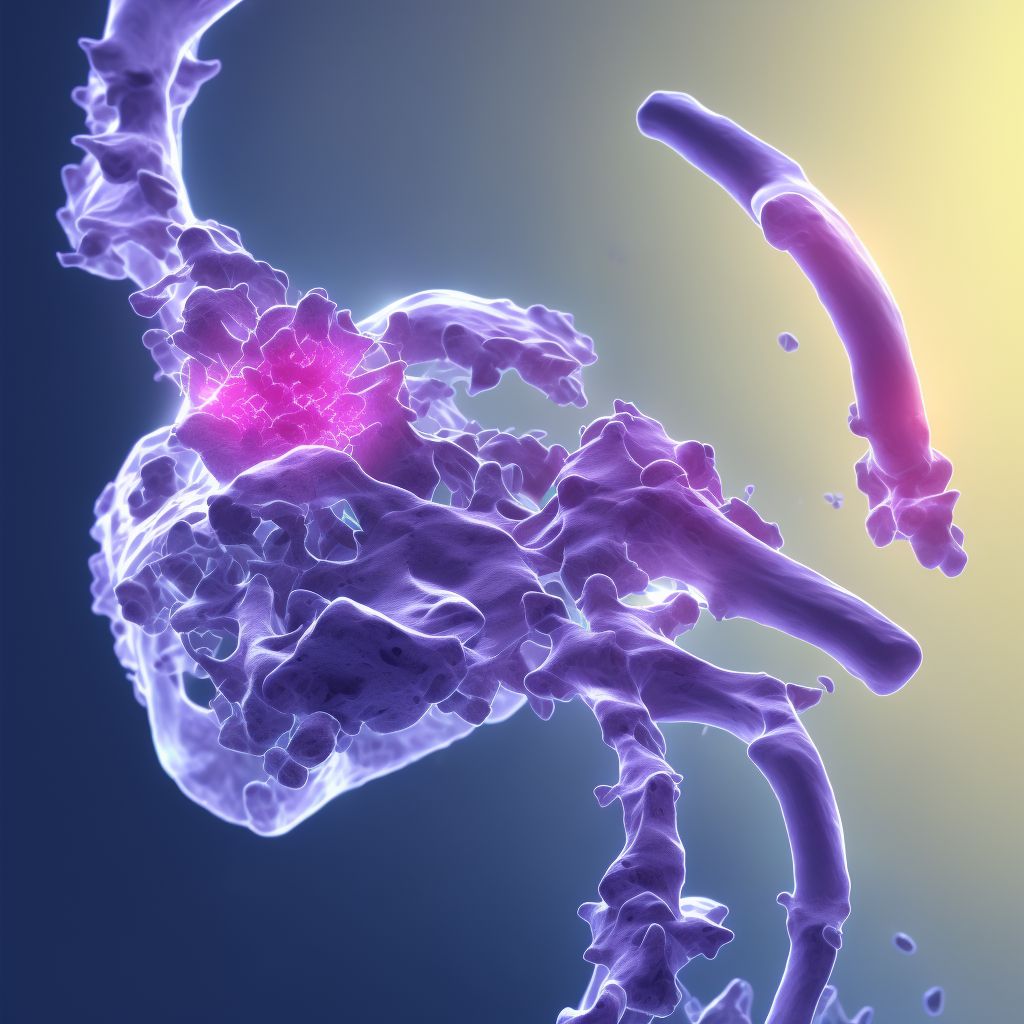 Displaced fracture of neck of second metacarpal bone, left hand, sequela digital illustration