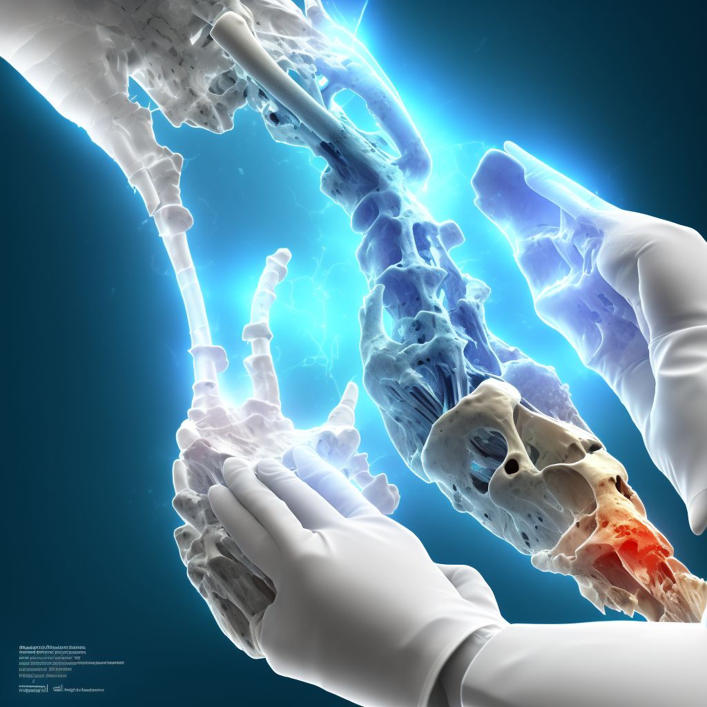 Displaced fracture of neck of third metacarpal bone, right hand, subsequent encounter for fracture with delayed healing digital illustration