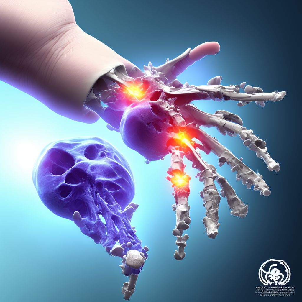 Nondisplaced fracture of base of third metacarpal bone, right hand, subsequent encounter for fracture with routine healing digital illustration