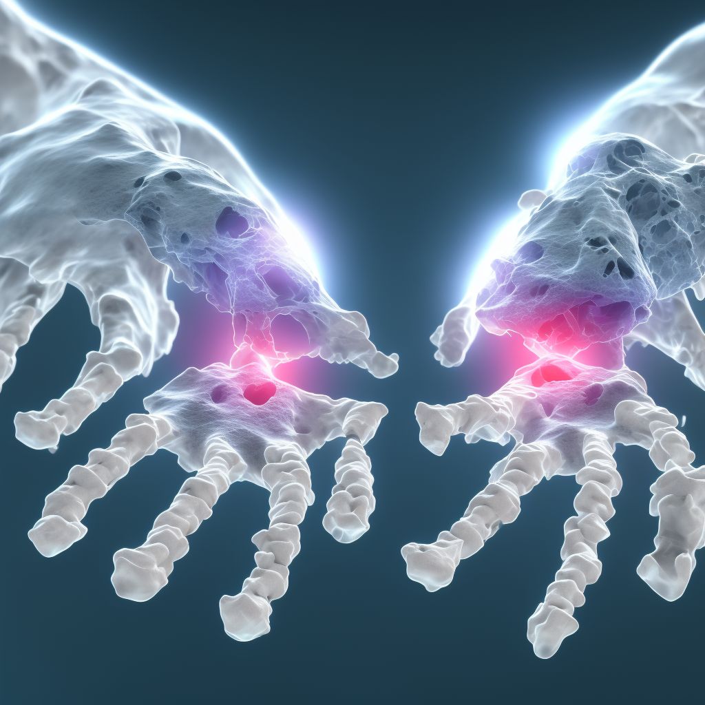 Nondisplaced fracture of base of fourth metacarpal bone, left hand, initial encounter for closed fracture digital illustration