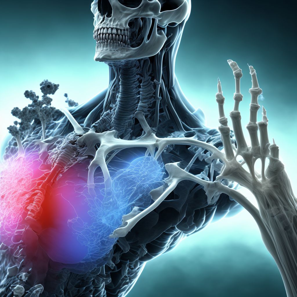 Nondisplaced fracture of neck of fourth metacarpal bone, left hand, subsequent encounter for fracture with malunion digital illustration