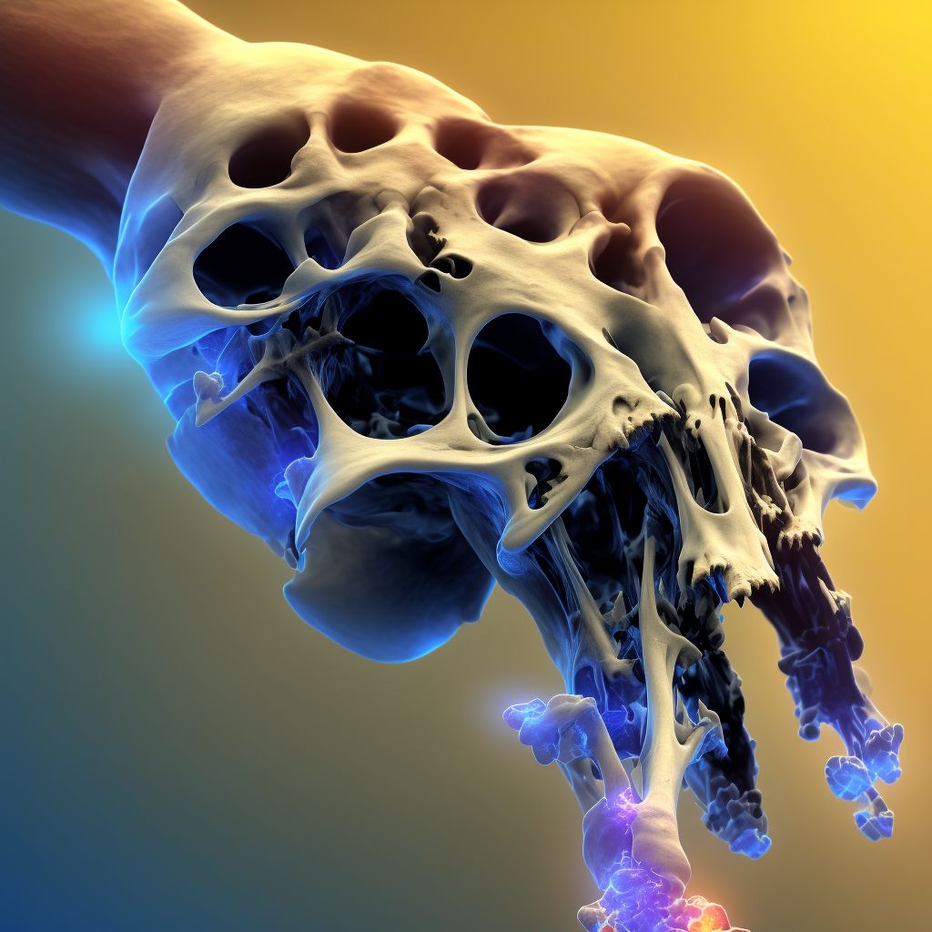 Nondisplaced fracture of neck of fifth metacarpal bone, right hand, subsequent encounter for fracture with delayed healing digital illustration