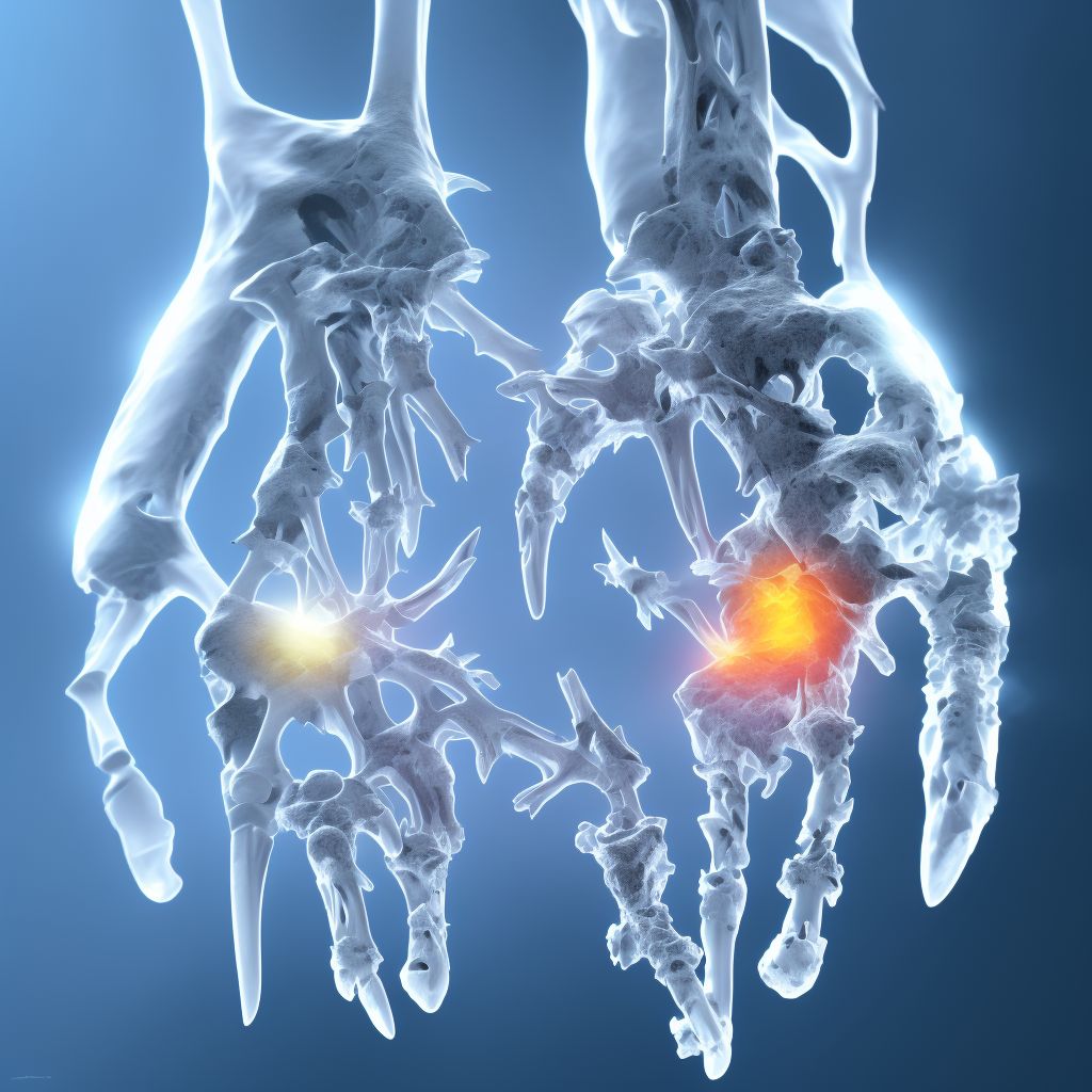 Other fracture of fourth metacarpal bone, right hand, subsequent encounter for fracture with delayed healing digital illustration