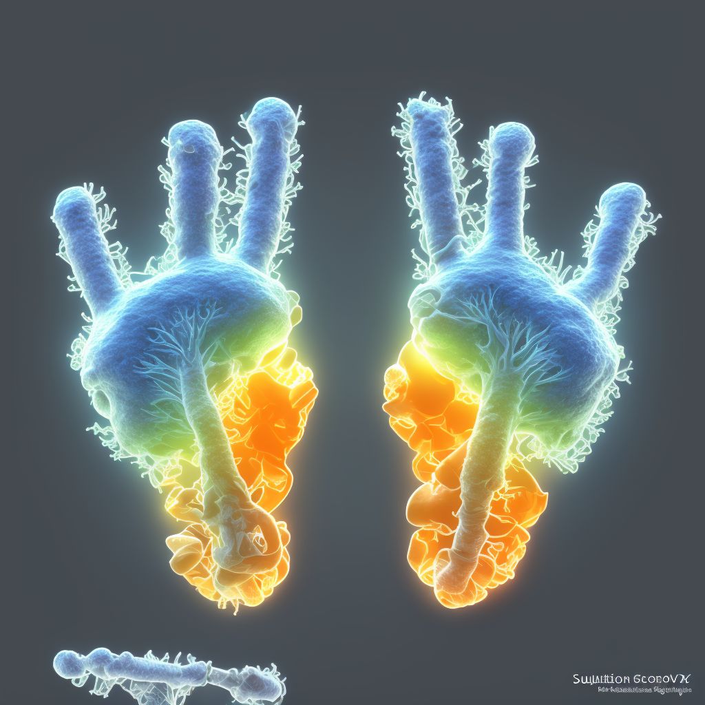 Subluxation of metacarpophalangeal joint of right thumb, sequela digital illustration