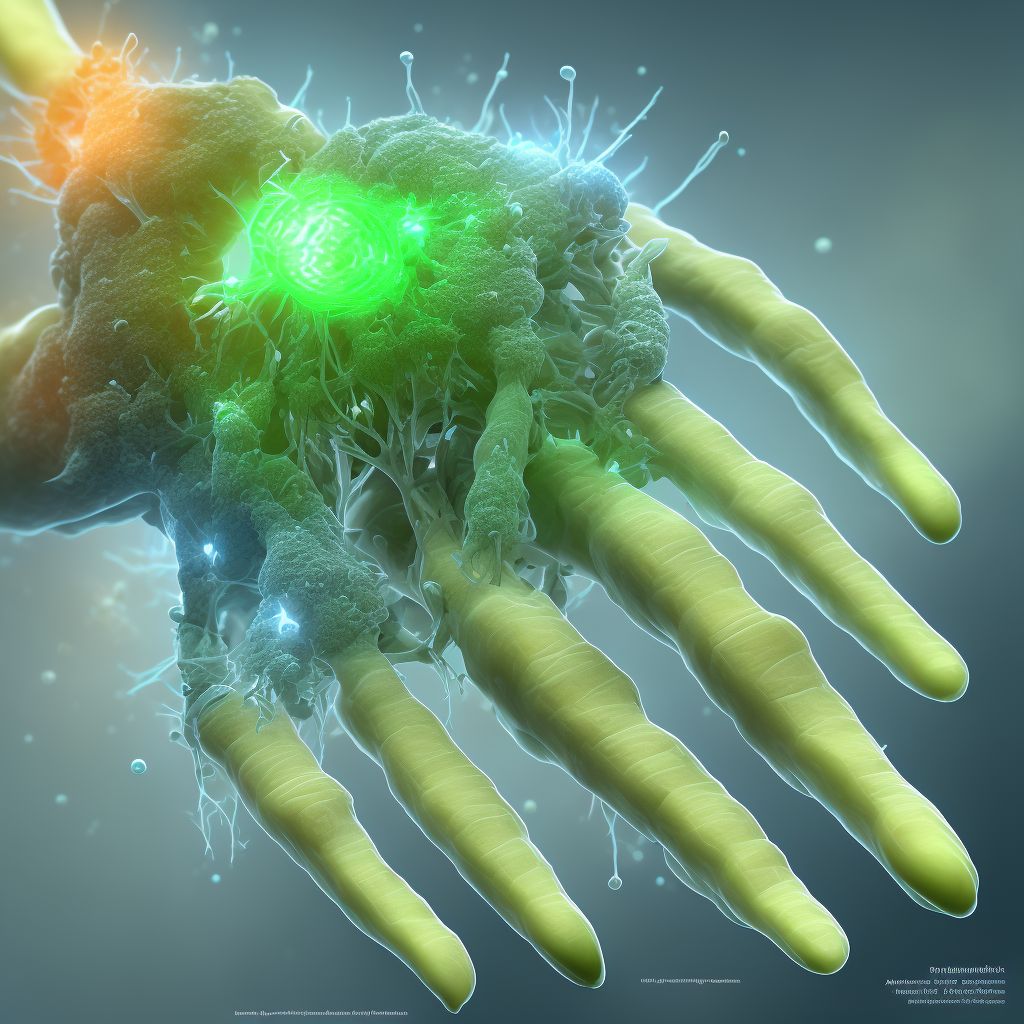 Subluxation of metacarpophalangeal joint of right little finger, sequela digital illustration