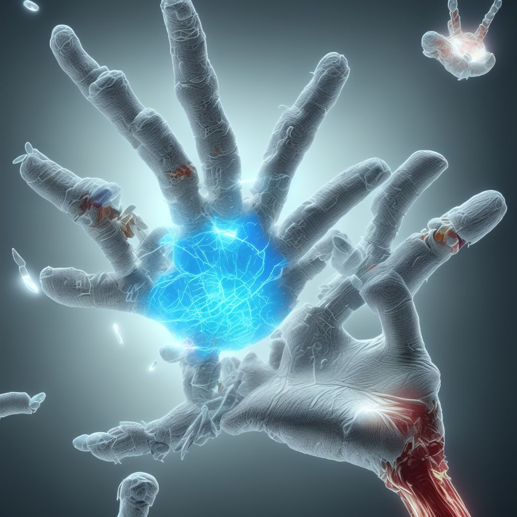 Dislocation of unspecified interphalangeal joint of right middle finger, sequela digital illustration