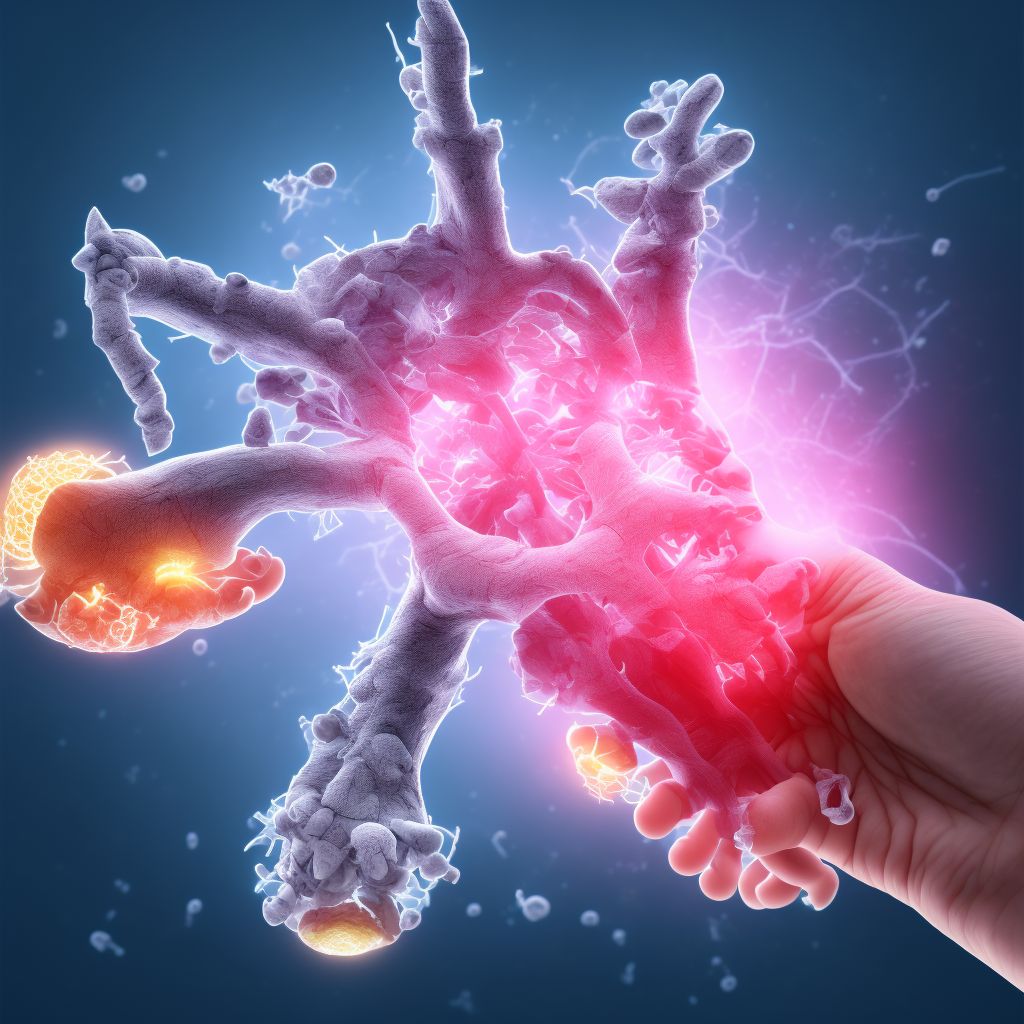 Traumatic rupture of palmar ligament of left middle finger at metacarpophalangeal and interphalangeal joint, initial encounter digital illustration