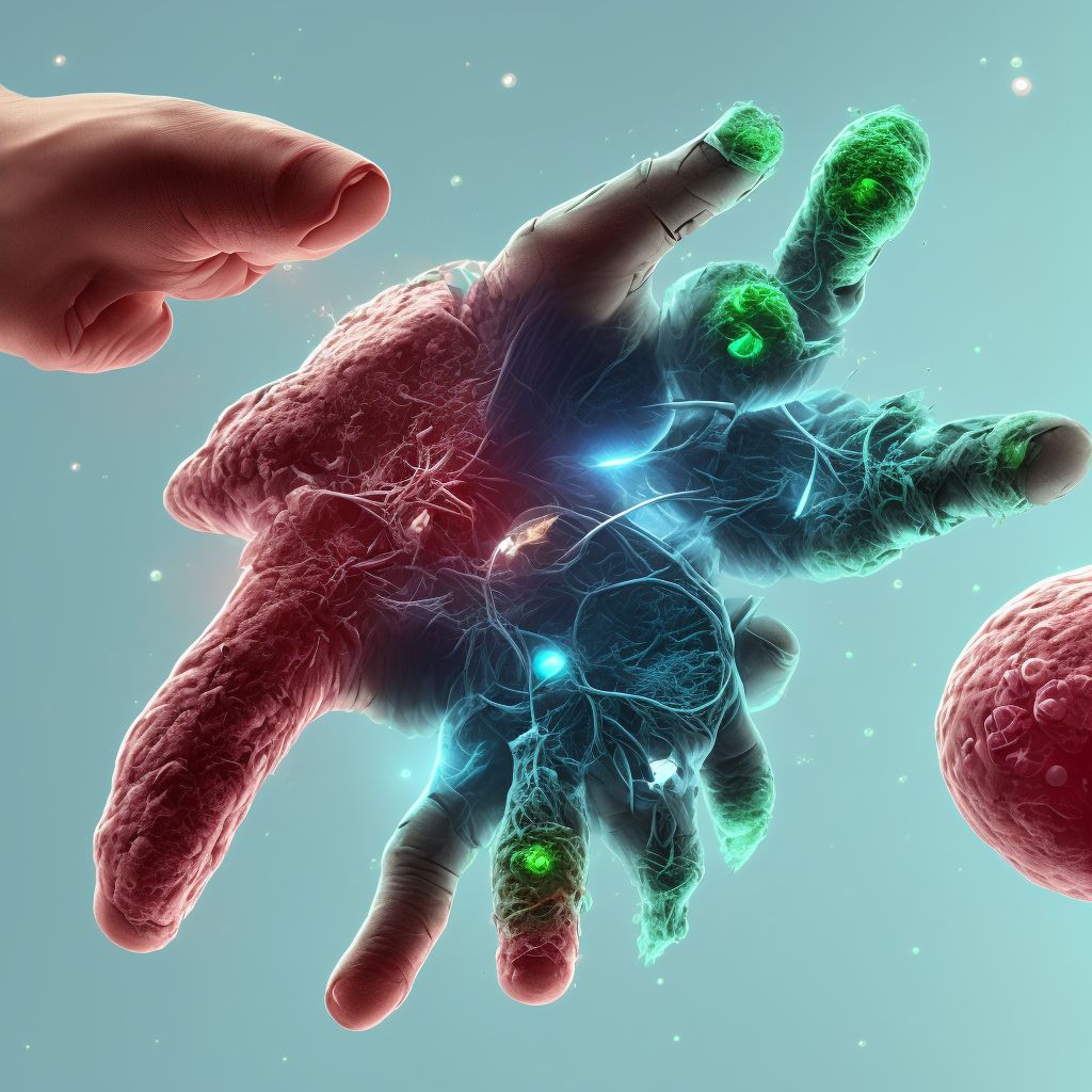 Traumatic rupture of volar plate of left ring finger at metacarpophalangeal and interphalangeal joint, sequela digital illustration