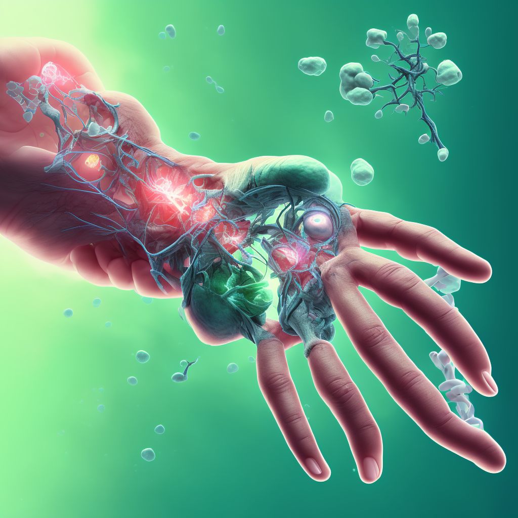 Traumatic rupture of other ligament of right middle finger at metacarpophalangeal and interphalangeal joint, sequela digital illustration