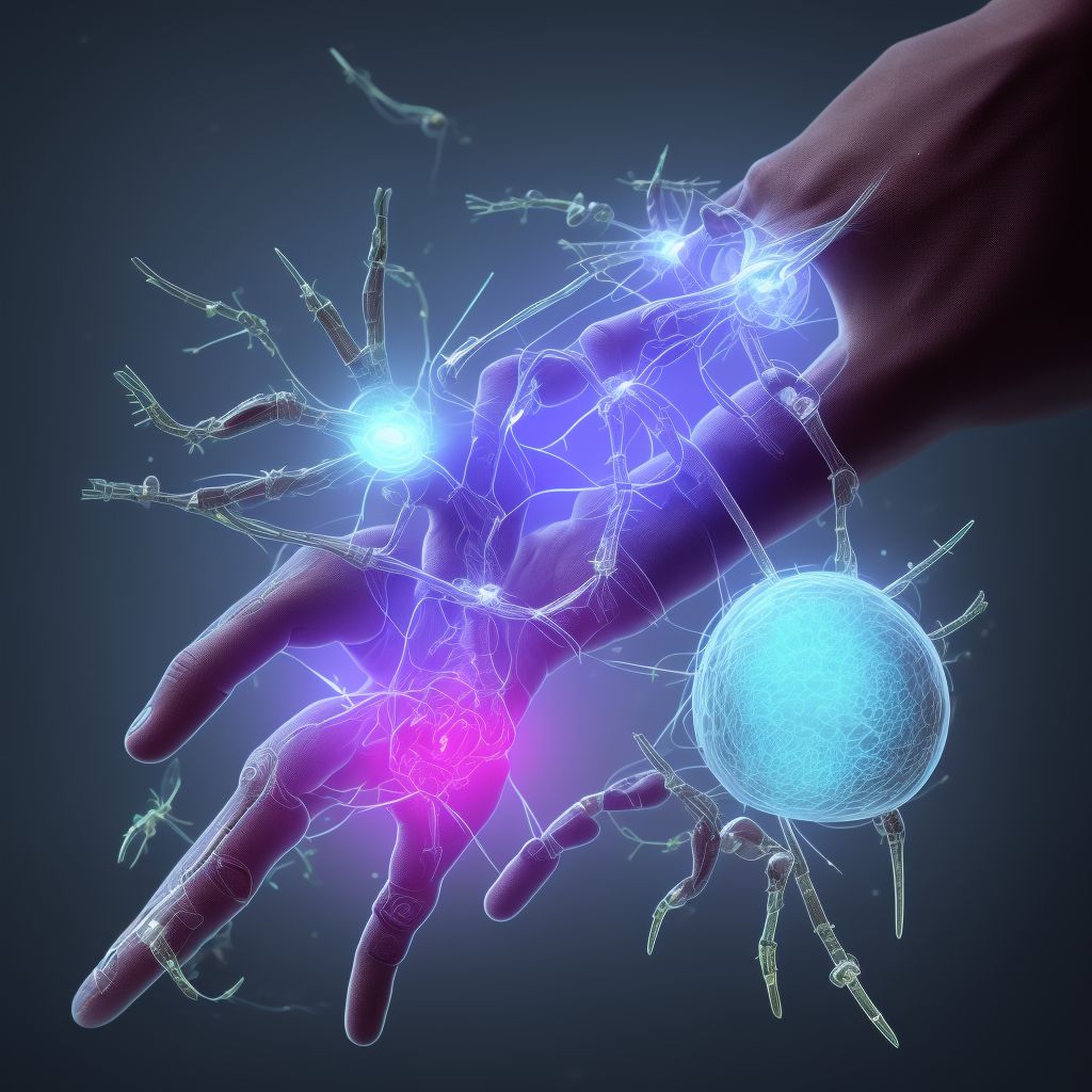 Injury of median nerve at wrist and hand level of unspecified arm, sequela digital illustration