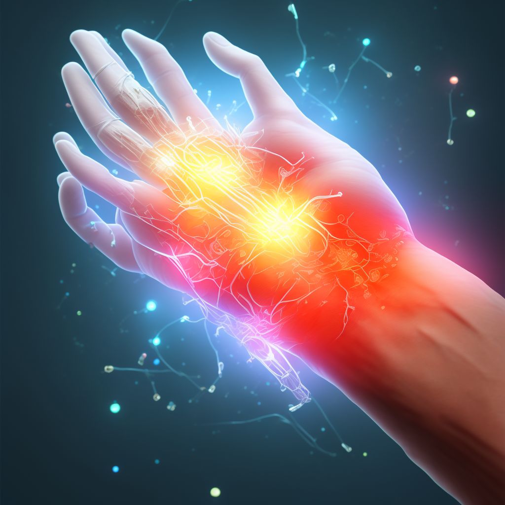 Injury of median nerve at wrist and hand level of right arm, sequela digital illustration