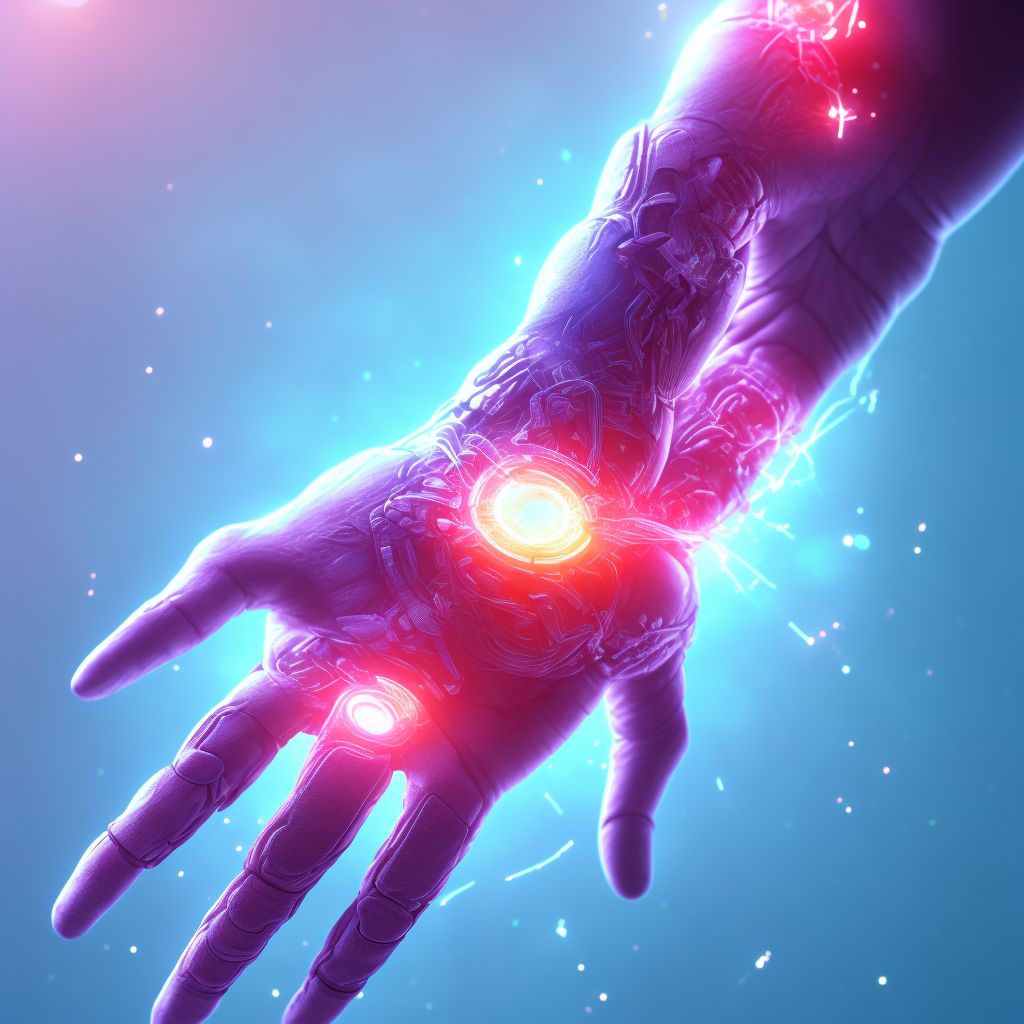 Injury of median nerve at wrist and hand level of left arm, sequela digital illustration