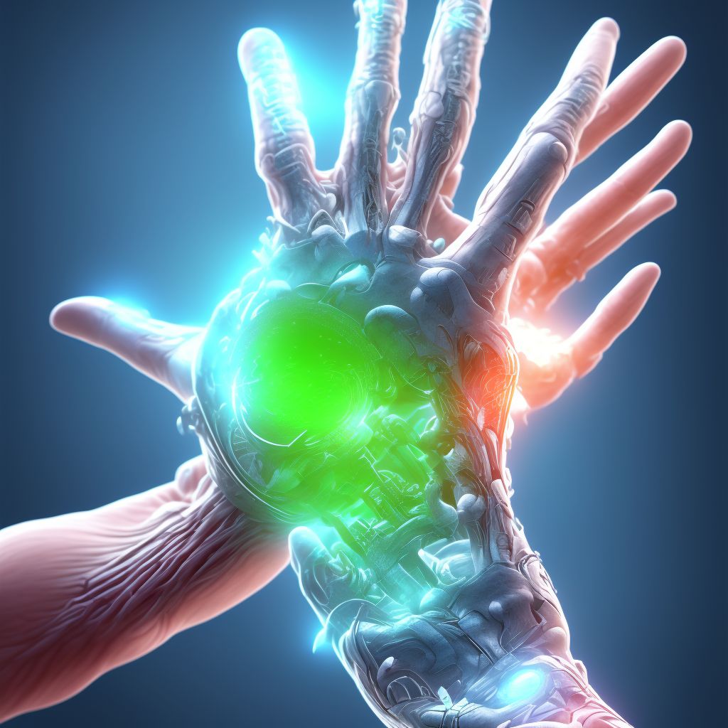 Injury of radial nerve at wrist and hand level of right arm, sequela digital illustration