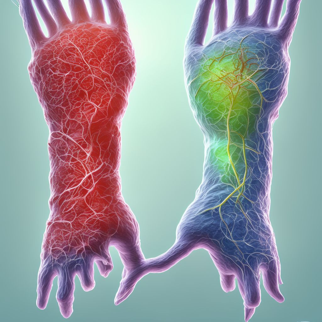 Laceration of ulnar artery at wrist and hand level of right arm, sequela digital illustration