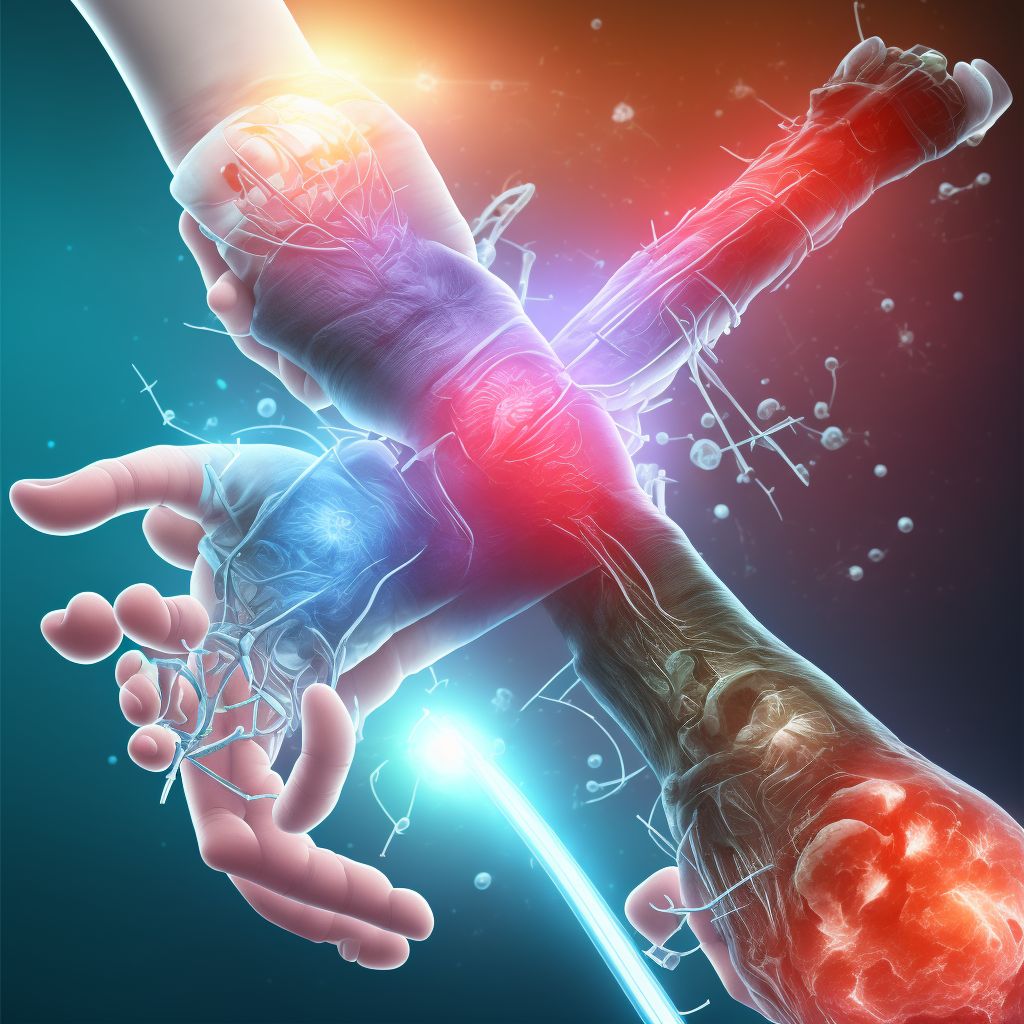 Unspecified injury of radial artery at wrist and hand level of right arm, sequela digital illustration