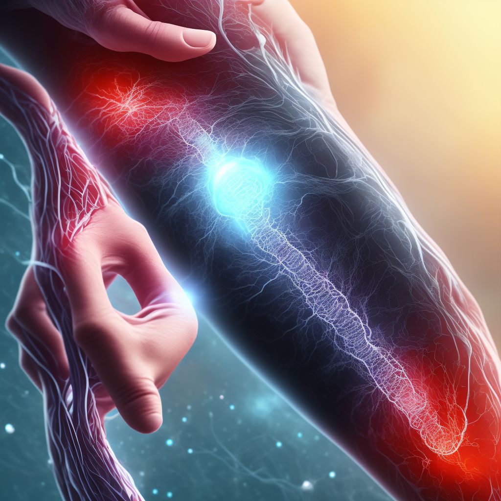 Laceration of radial artery at wrist and hand level of right arm, subsequent encounter digital illustration