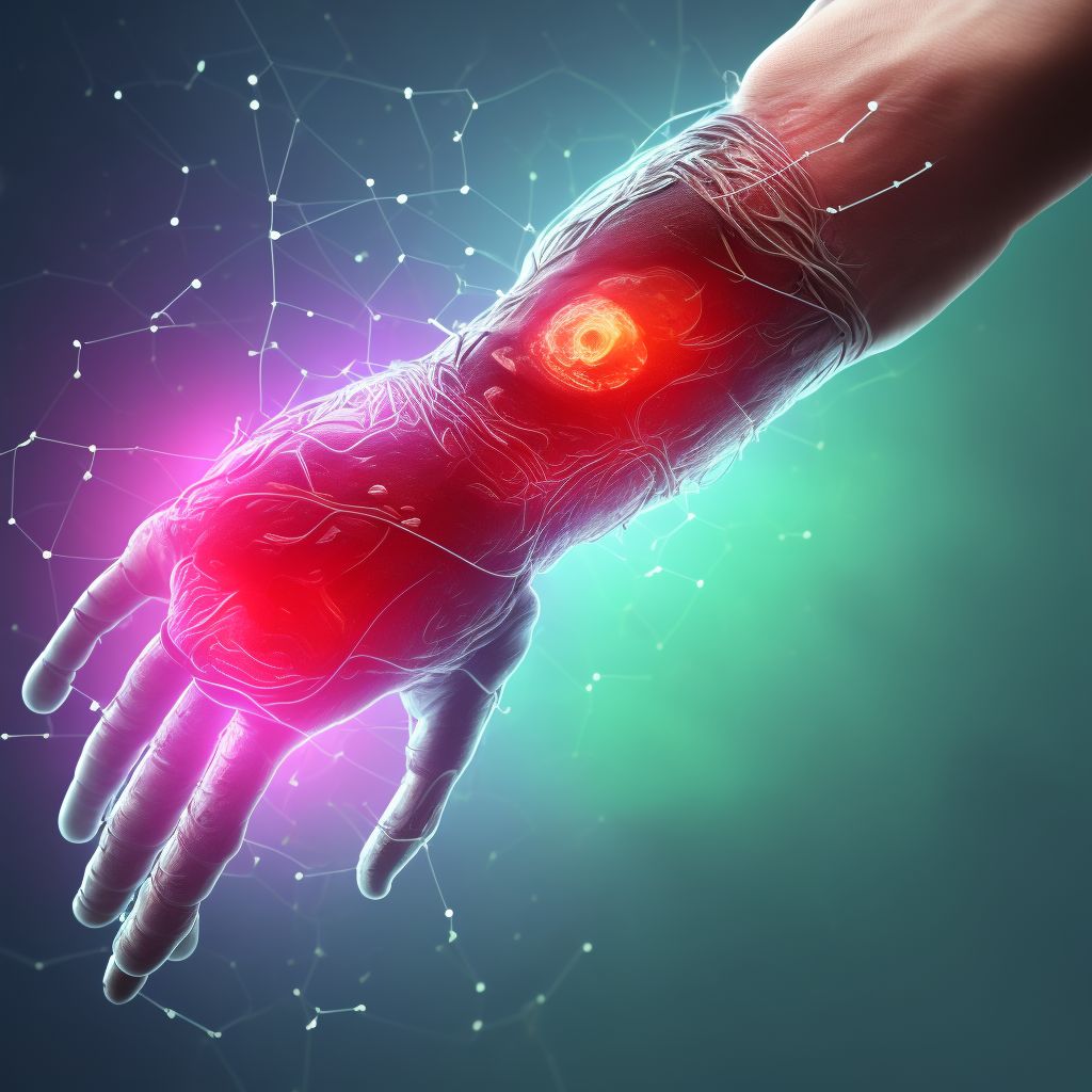 Laceration of radial artery at wrist and hand level of right arm, sequela digital illustration