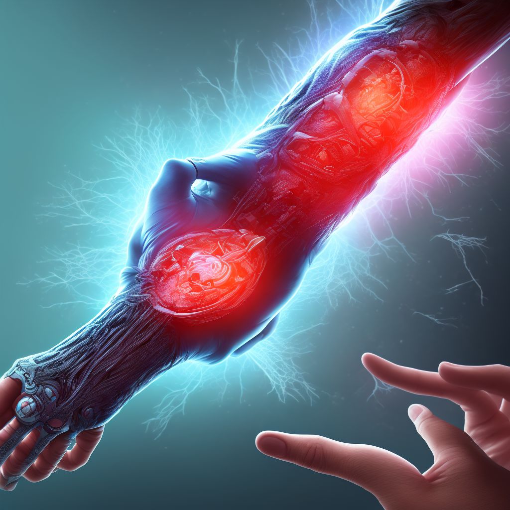 Laceration of radial artery at wrist and hand level of unspecified arm, subsequent encounter digital illustration