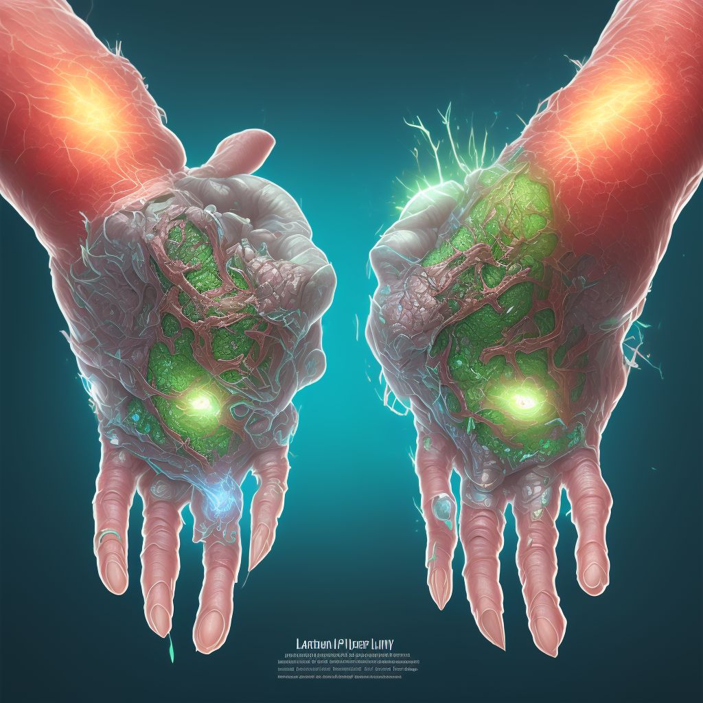 Laceration of superficial palmar arch of left hand, initial encounter digital illustration