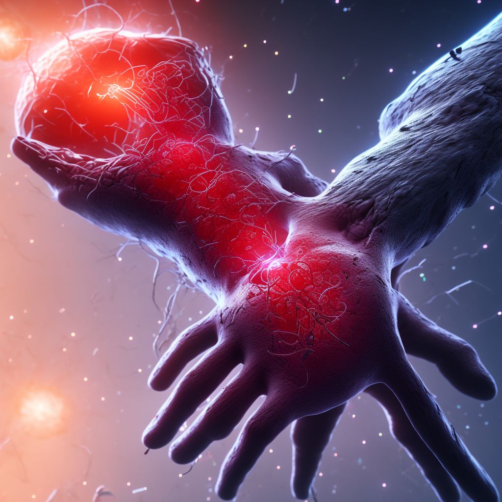 Laceration of other blood vessels at wrist and hand level of unspecified arm, initial encounter digital illustration