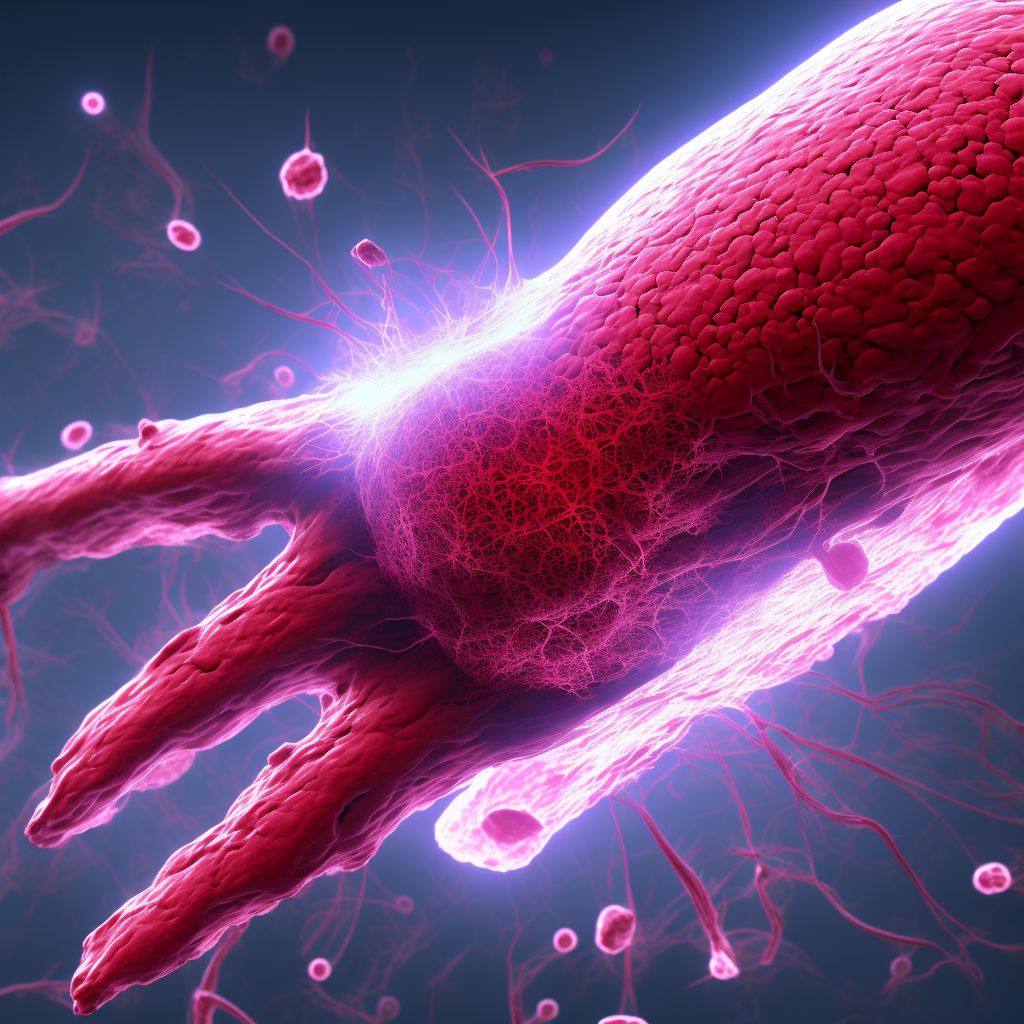 Laceration of other blood vessels at wrist and hand level of unspecified arm, sequela digital illustration