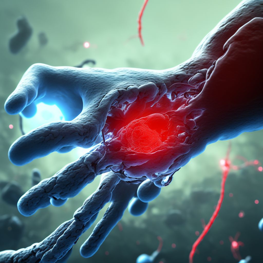 Unspecified injury of unspecified blood vessel at wrist and hand level of unspecified arm, initial encounter digital illustration