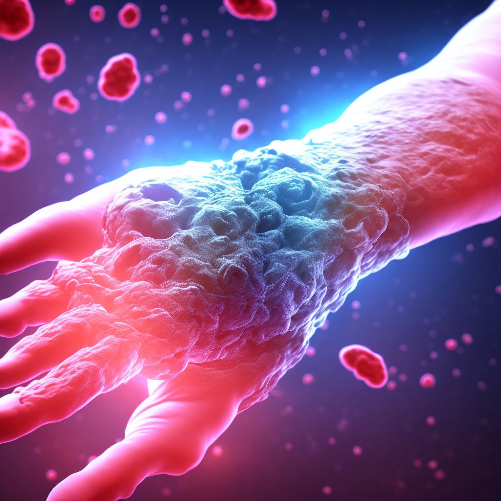 Laceration of unspecified blood vessel at wrist and hand level of left arm, sequela digital illustration