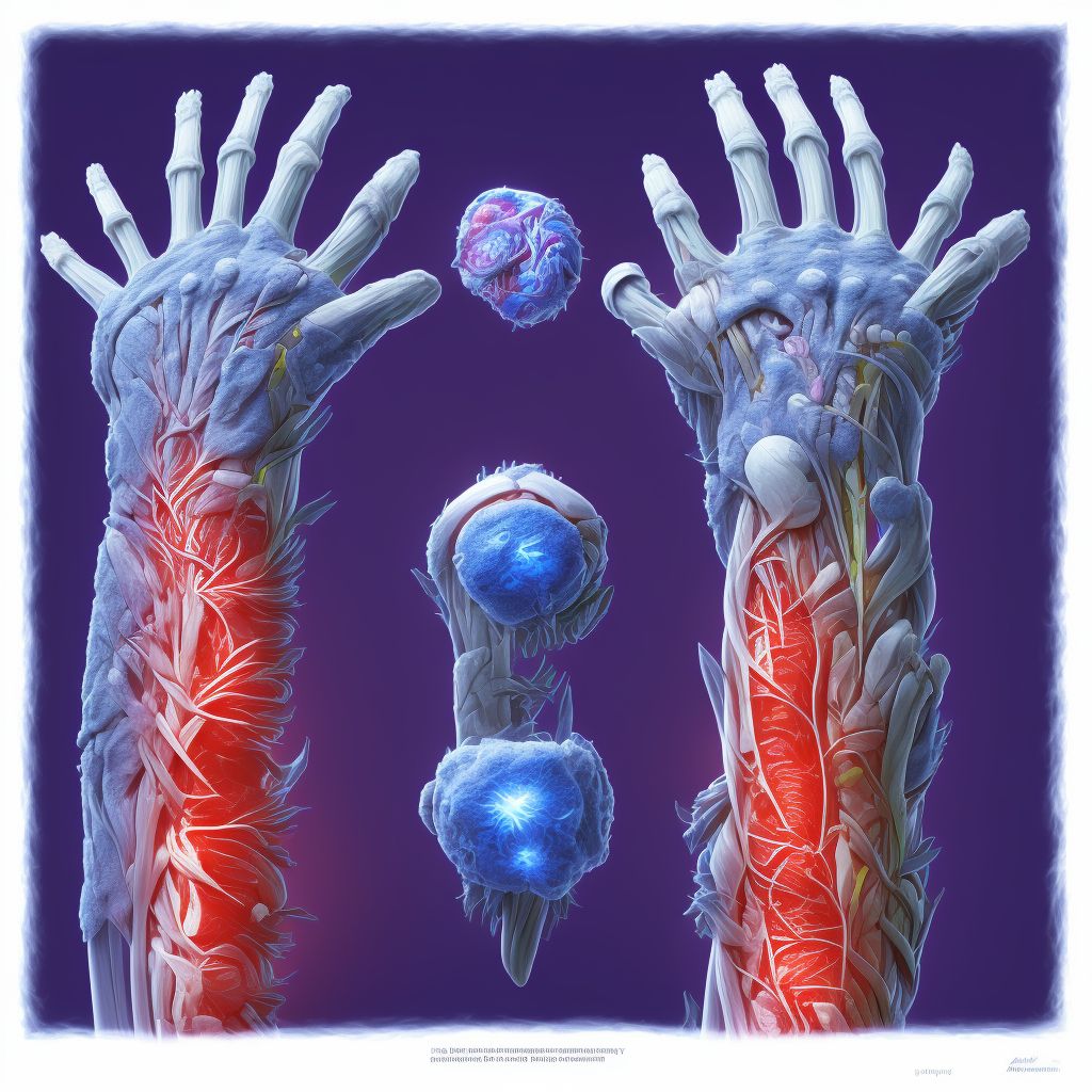 Strain of long flexor muscle, fascia and tendon of right thumb at wrist and hand level, initial encounter digital illustration