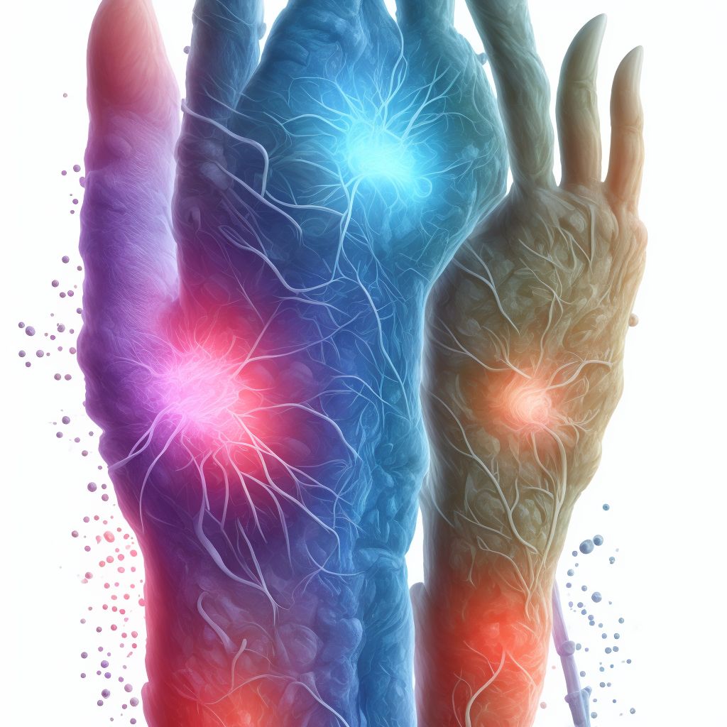 Laceration of long flexor muscle, fascia and tendon of right thumb at wrist and hand level, sequela digital illustration