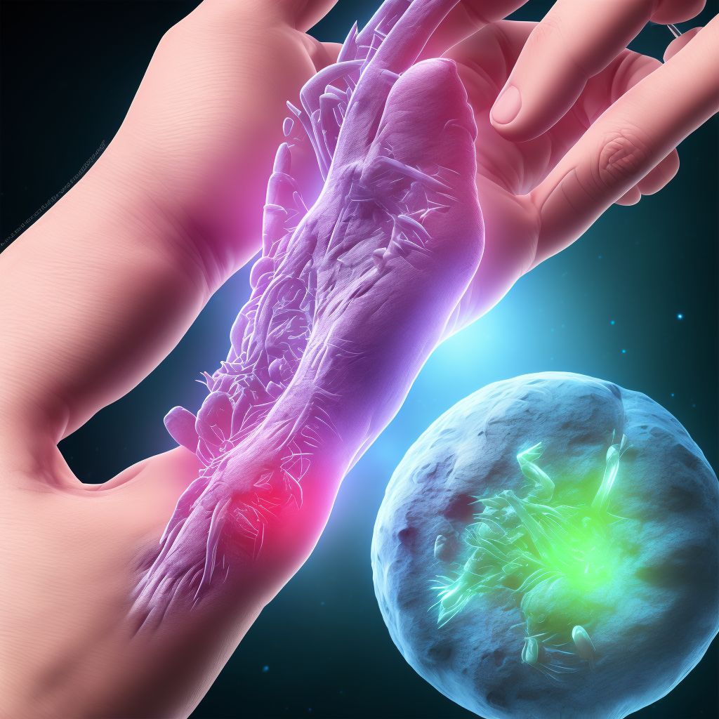 Unspecified injury of flexor muscle, fascia and tendon of left ring finger at wrist and hand level, sequela digital illustration