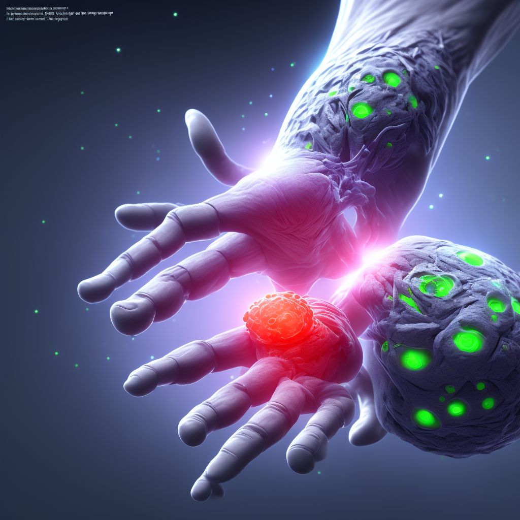 Strain of flexor muscle, fascia and tendon of left middle finger at wrist and hand level, subsequent encounter digital illustration