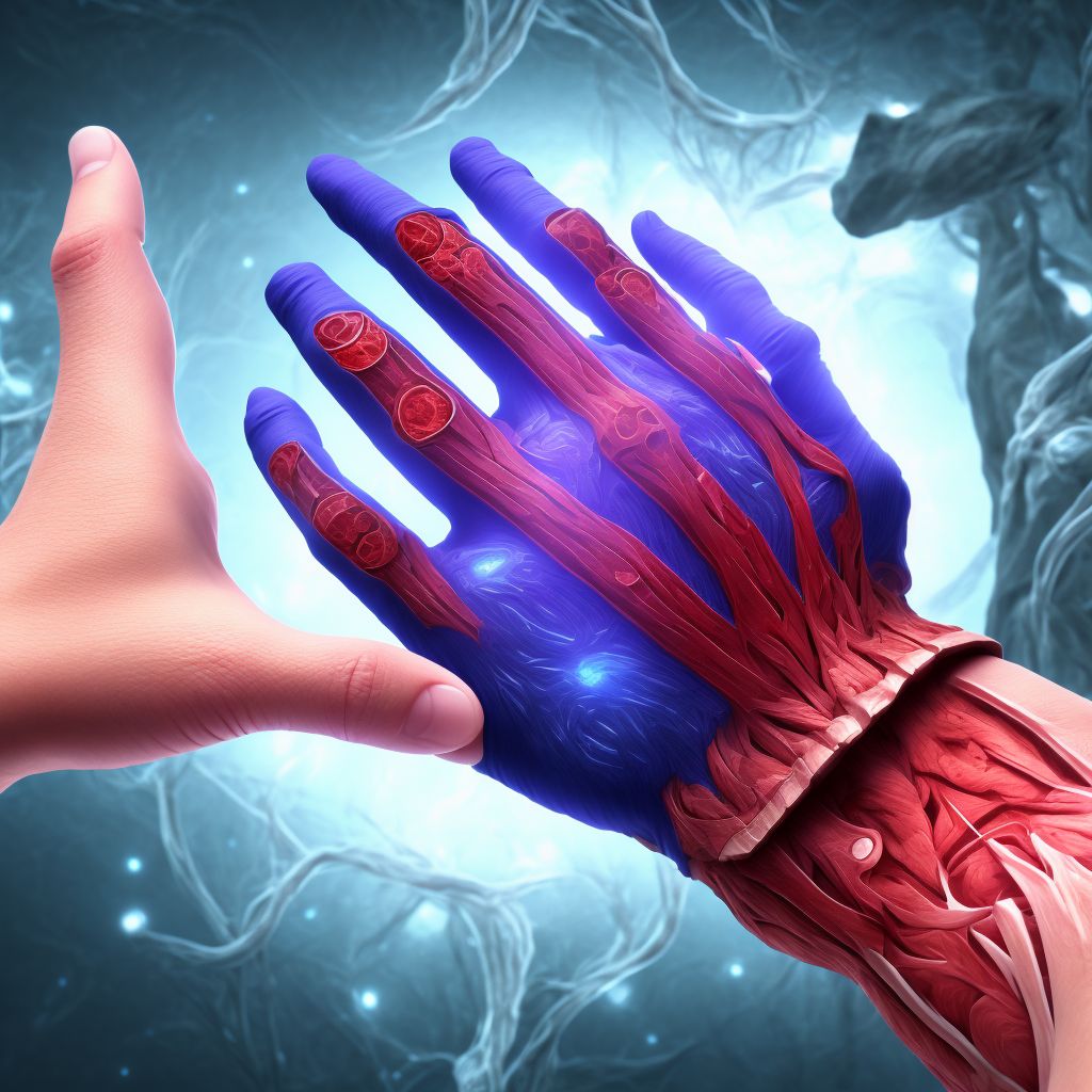 Strain of flexor muscle, fascia and tendon of left ring finger at wrist and hand level, sequela digital illustration