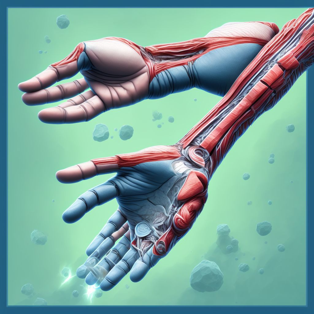 Strain of flexor muscle, fascia and tendon of other finger at wrist and hand level, subsequent encounter digital illustration