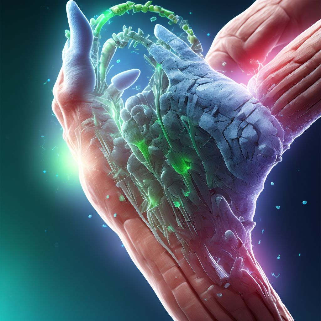 Strain of flexor muscle, fascia and tendon of unspecified finger at wrist and hand level, subsequent encounter digital illustration