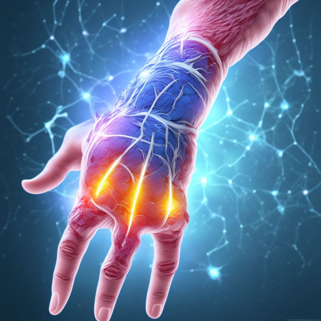 Laceration of flexor muscle, fascia and tendon of right index finger at wrist and hand level, sequela digital illustration