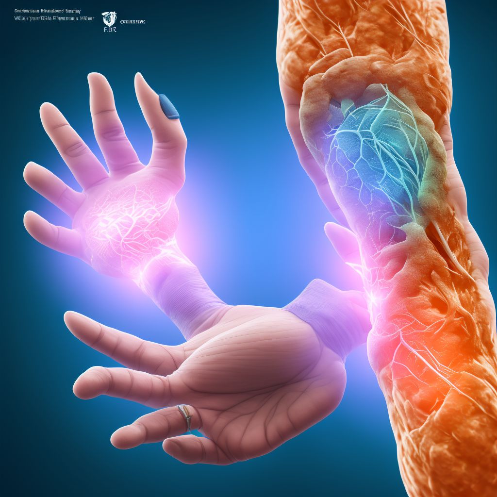 Laceration of flexor muscle, fascia and tendon of right little finger at wrist and hand level, sequela digital illustration