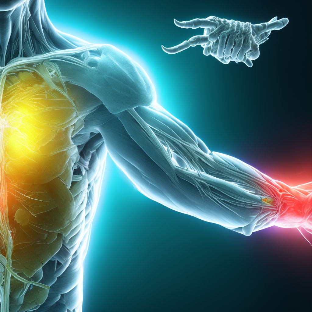 Strain of extensor muscle, fascia and tendon of left thumb at wrist and hand level, subsequent encounter digital illustration