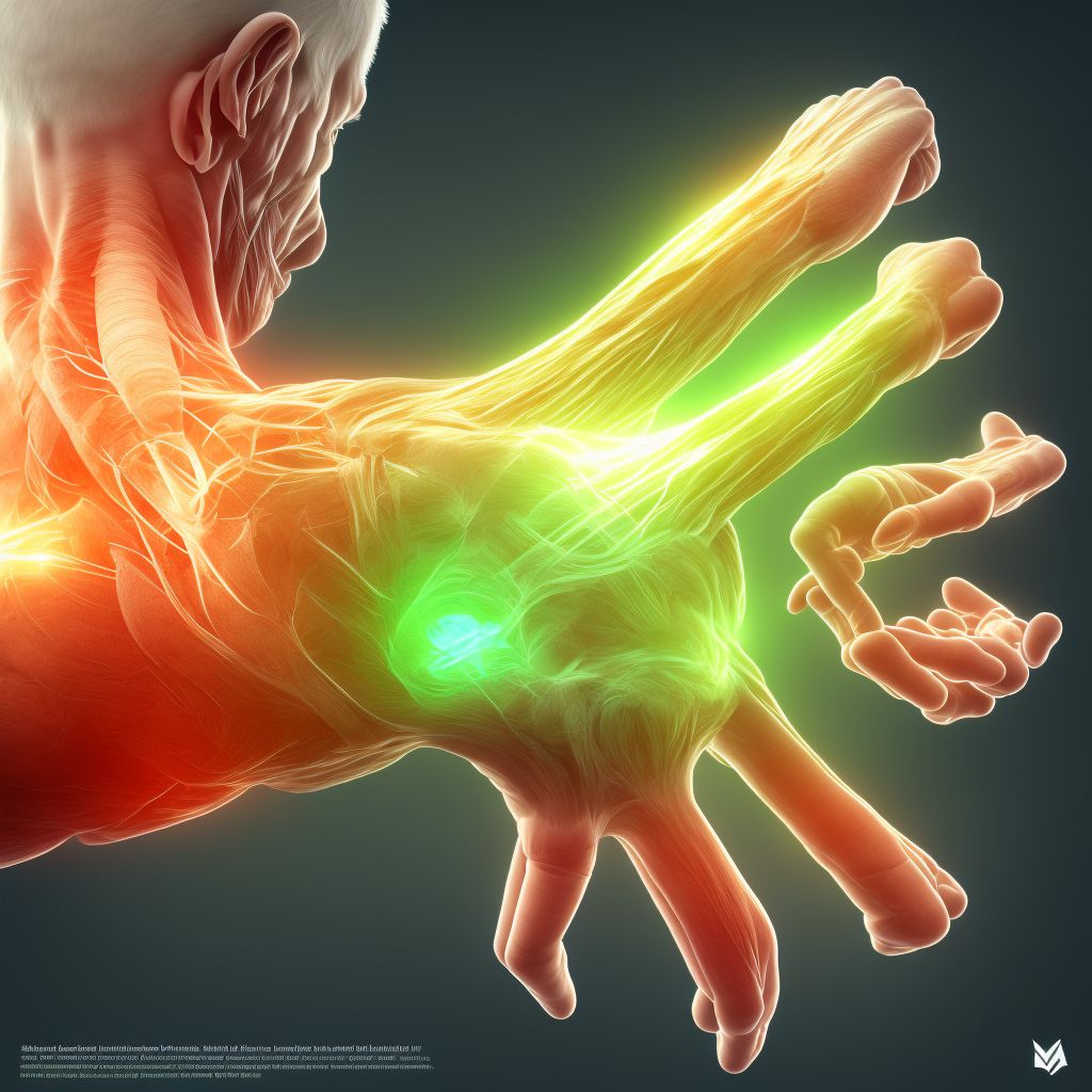 Strain of extensor muscle, fascia and tendon of unspecified thumb at wrist and hand level, sequela digital illustration