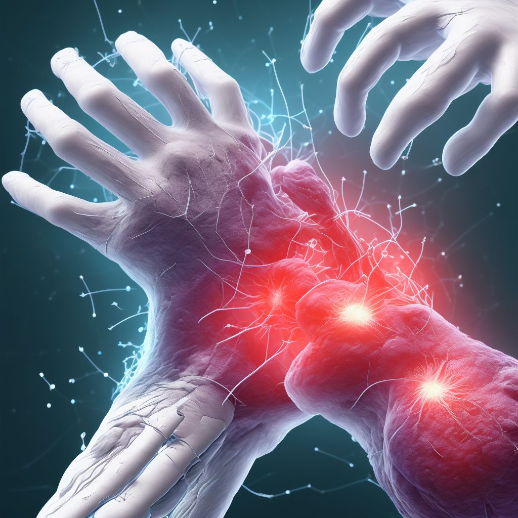 Laceration of extensor muscle, fascia and tendon of left thumb at wrist and hand level, initial encounter digital illustration