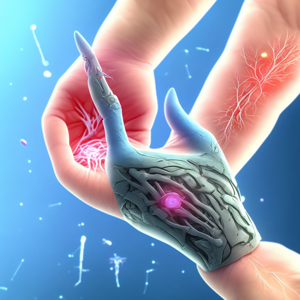 Unspecified injury of extensor muscle, fascia and tendon of left middle finger at wrist and hand level, initial encounter digital illustration