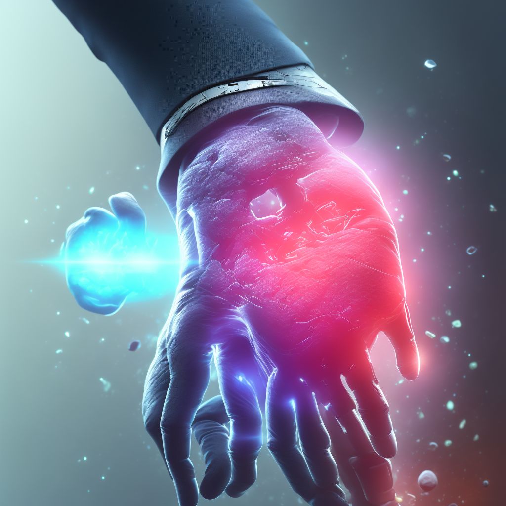 Unspecified injury of extensor muscle, fascia and tendon of left little finger at wrist and hand level, subsequent encounter digital illustration