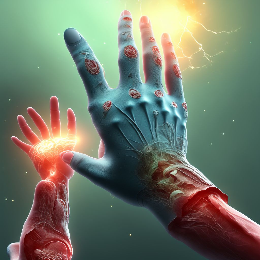 Unspecified injury of extensor muscle, fascia and tendon of unspecified finger at wrist and hand level, subsequent encounter digital illustration