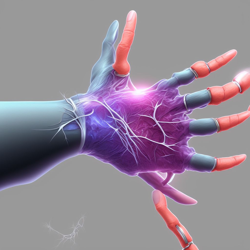 Strain of extensor muscle, fascia and tendon of right index finger at wrist and hand level, sequela digital illustration