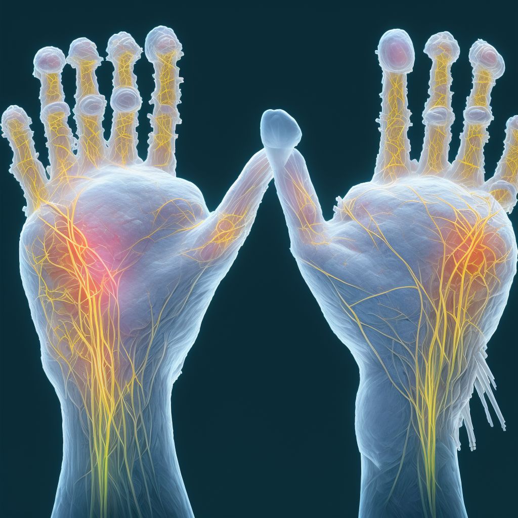 Strain of extensor muscle, fascia and tendon of right middle finger at wrist and hand level, initial encounter digital illustration